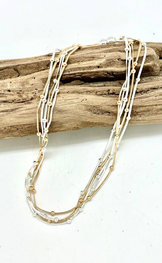 Necklace Multi Metal Electroplated Multi Chain w/3mmBead 18”