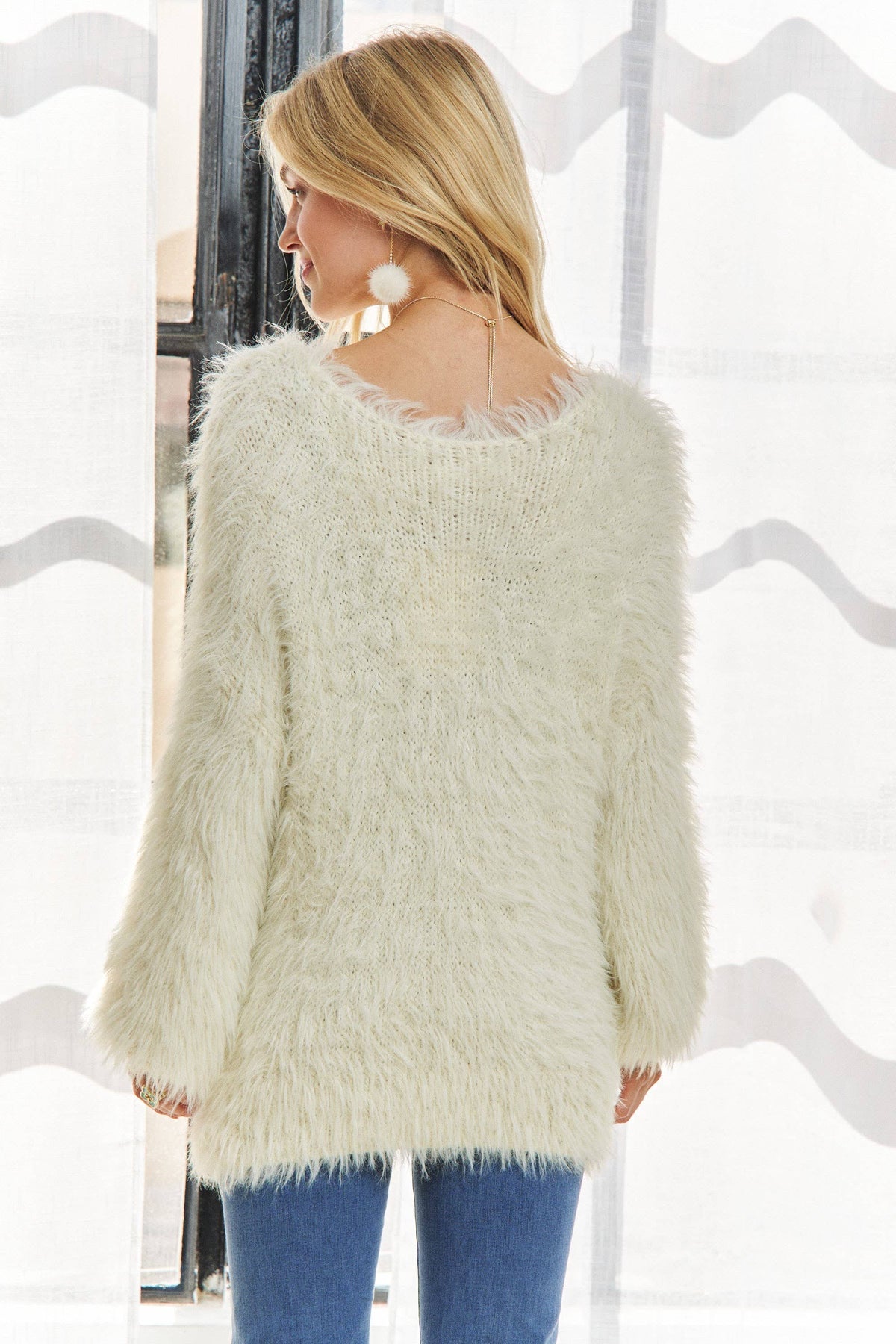 CESW3448A - BOAT NECK SOFT FUZZY SWEATER TOP