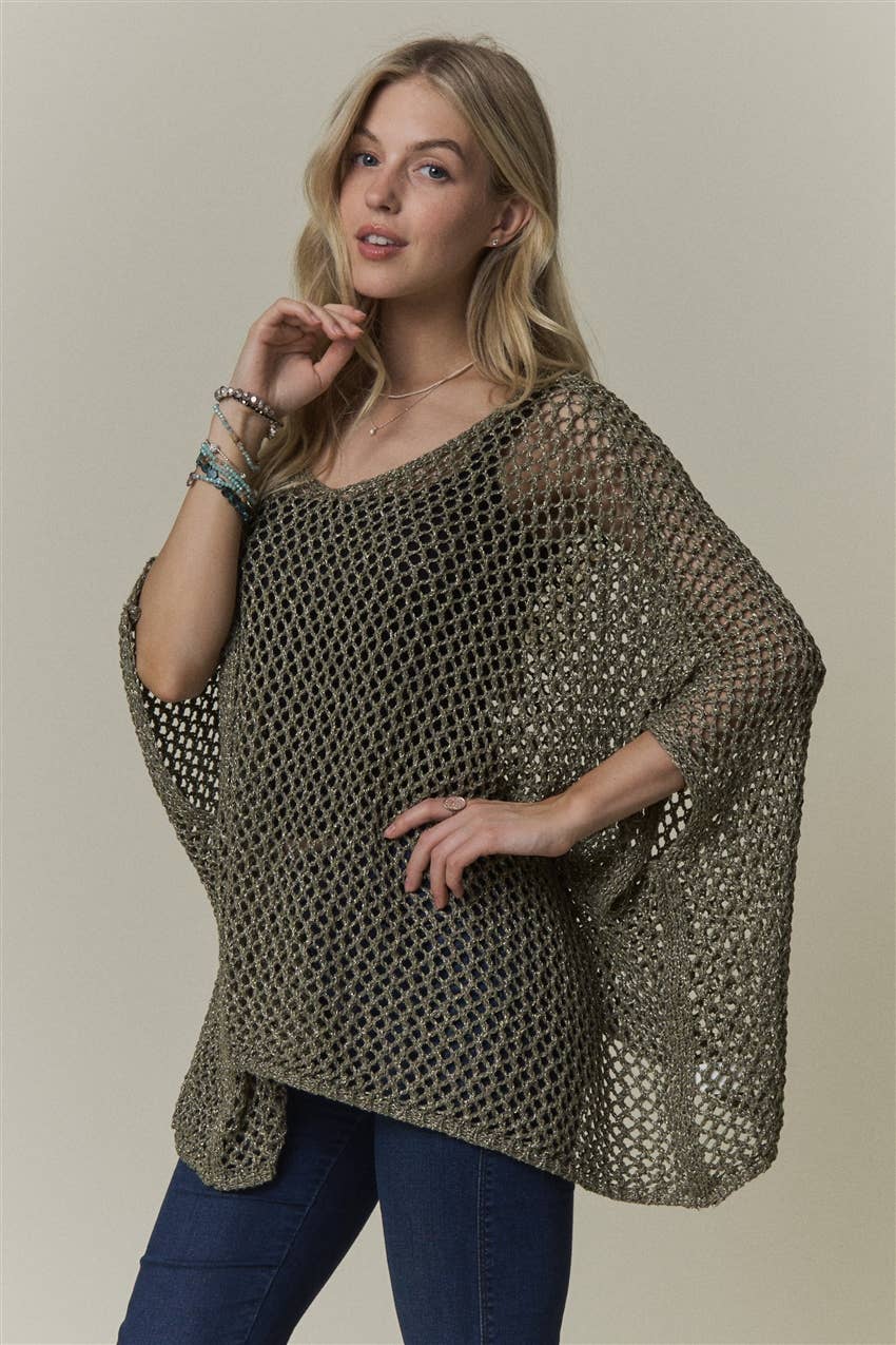 OPEN-KNIT PONCHO SWEATER TOP- CESW4486