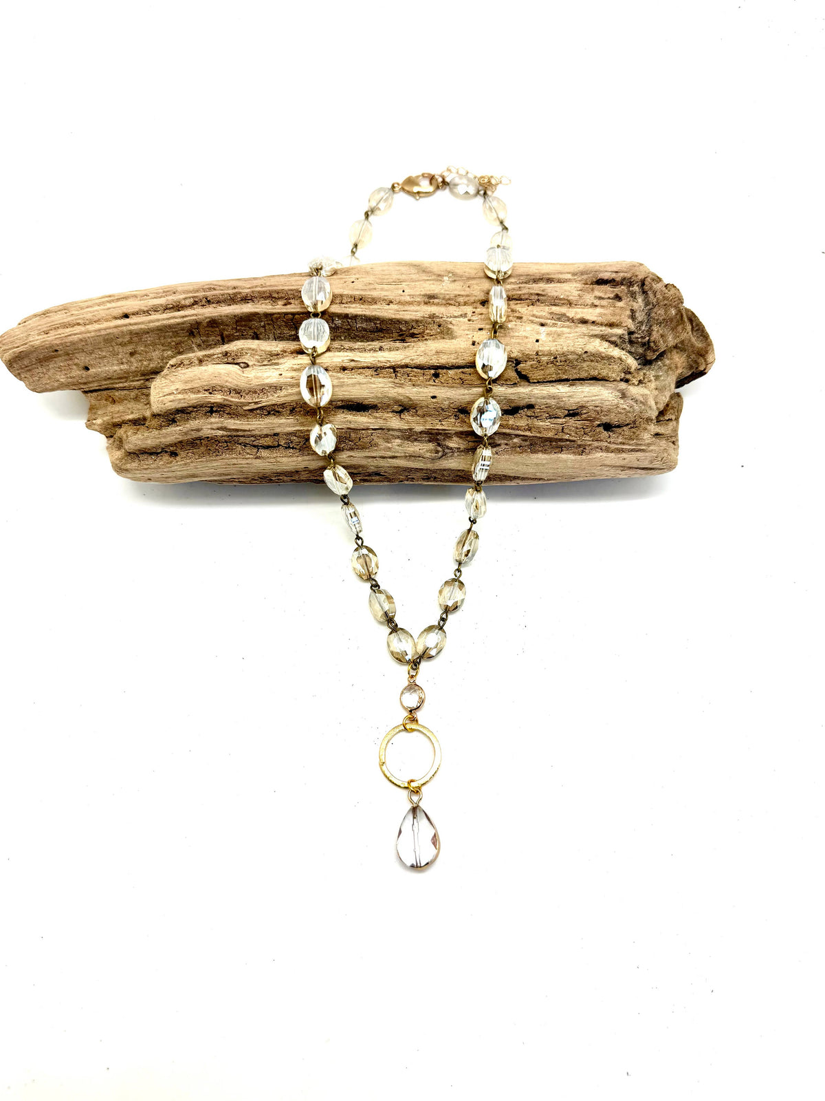 Necklace Champagne Glass(8mm) w/Oval Glass Drop 24”w/2”ext.