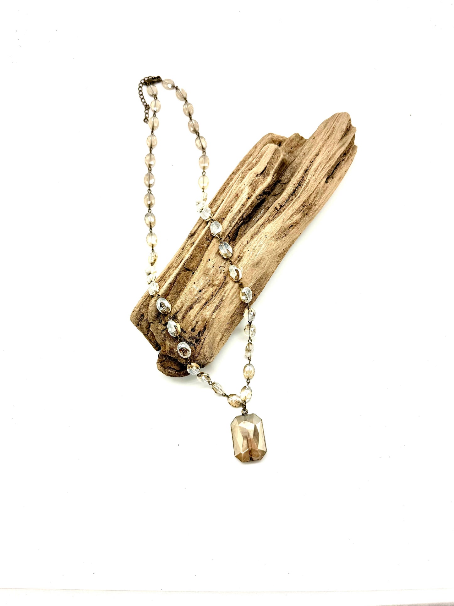 Necklace Vintage  Beveled Glass Chain w/Beveled Sq.Glass 26”