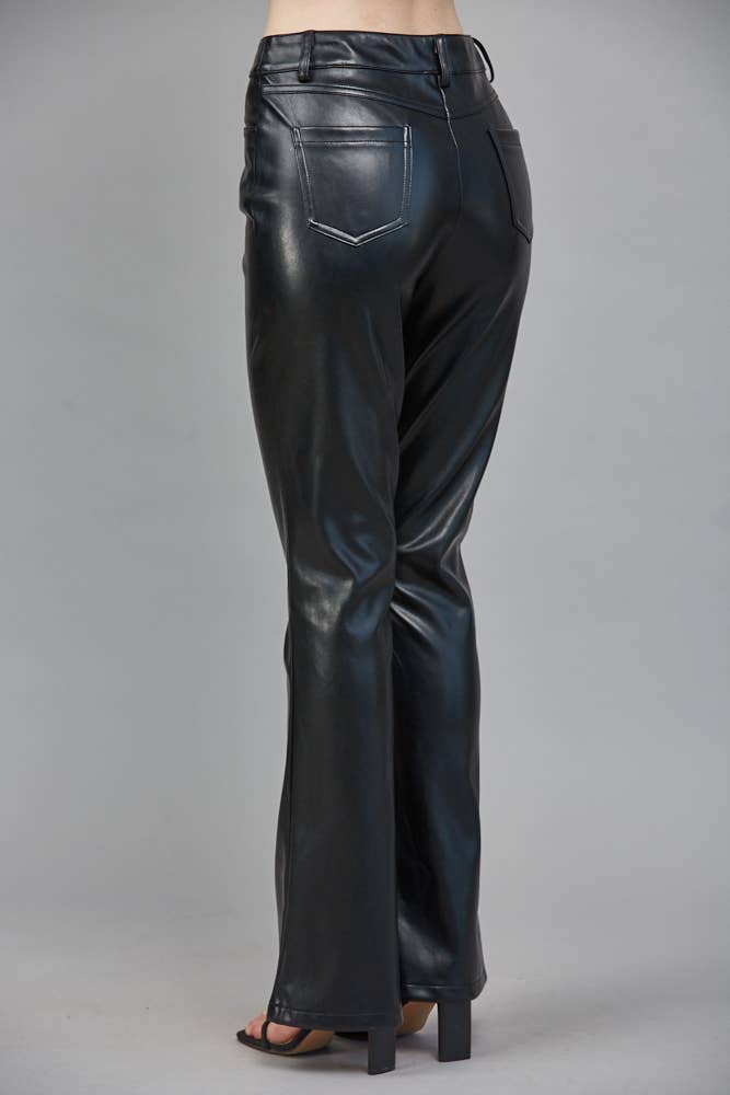 HIGH-WAISTED FAUX LEATHER FLARE PANTS FP60117