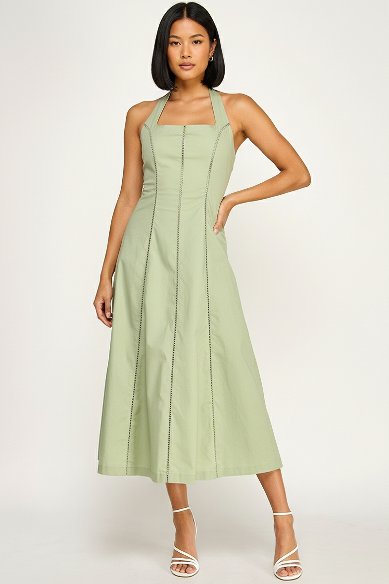 Elegant Halter Midi Dress With Open Back