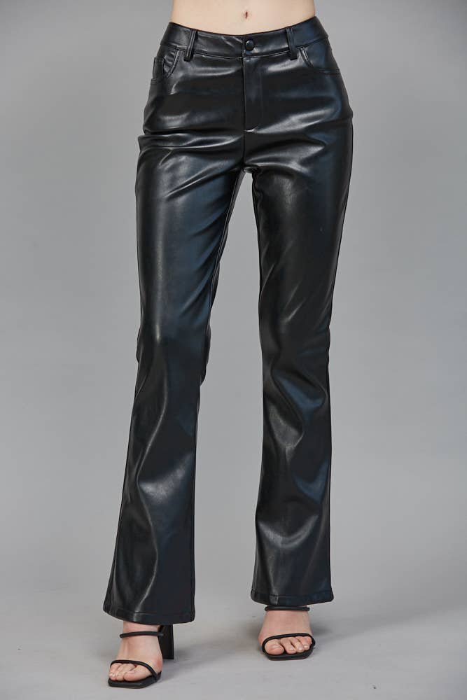 HIGH-WAISTED FAUX LEATHER FLARE PANTS FP60117