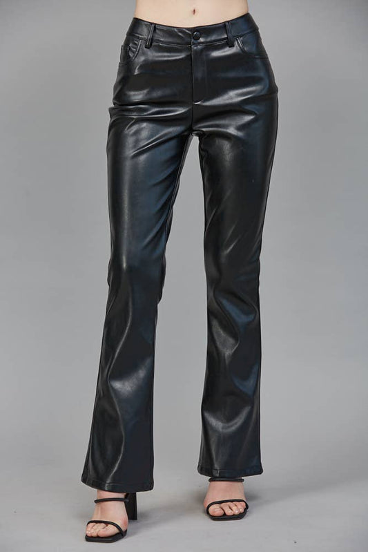 HIGH-WAISTED FAUX LEATHER FLARE PANTS FP60117