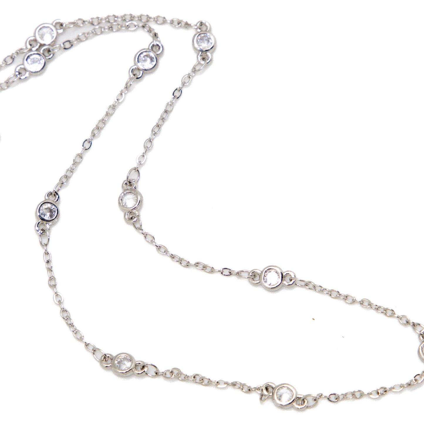Necklace Silver stainless steel w/clear glass beads 18” w/2”