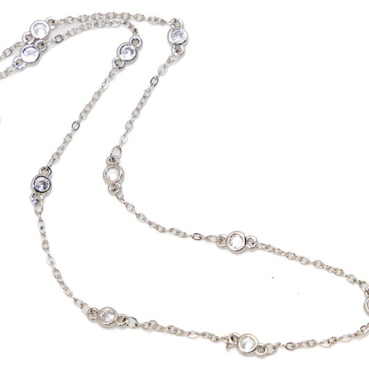 Necklace Silver stainless steel w/clear glass beads 18” w/2”