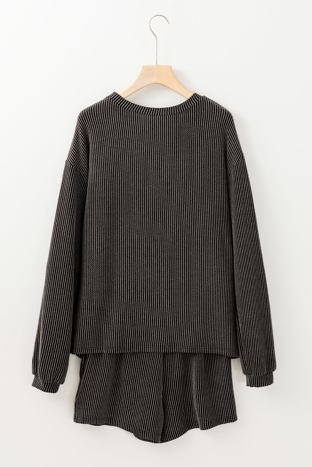 Parchment Corded Long Sleeve Top and High Waist Shorts Set