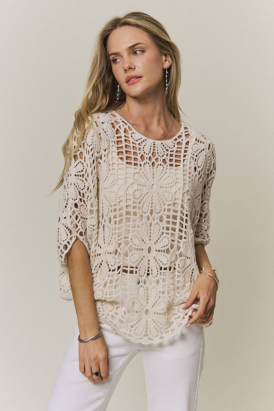 FLORAL CROCHET OPEN-KNIT TOP
