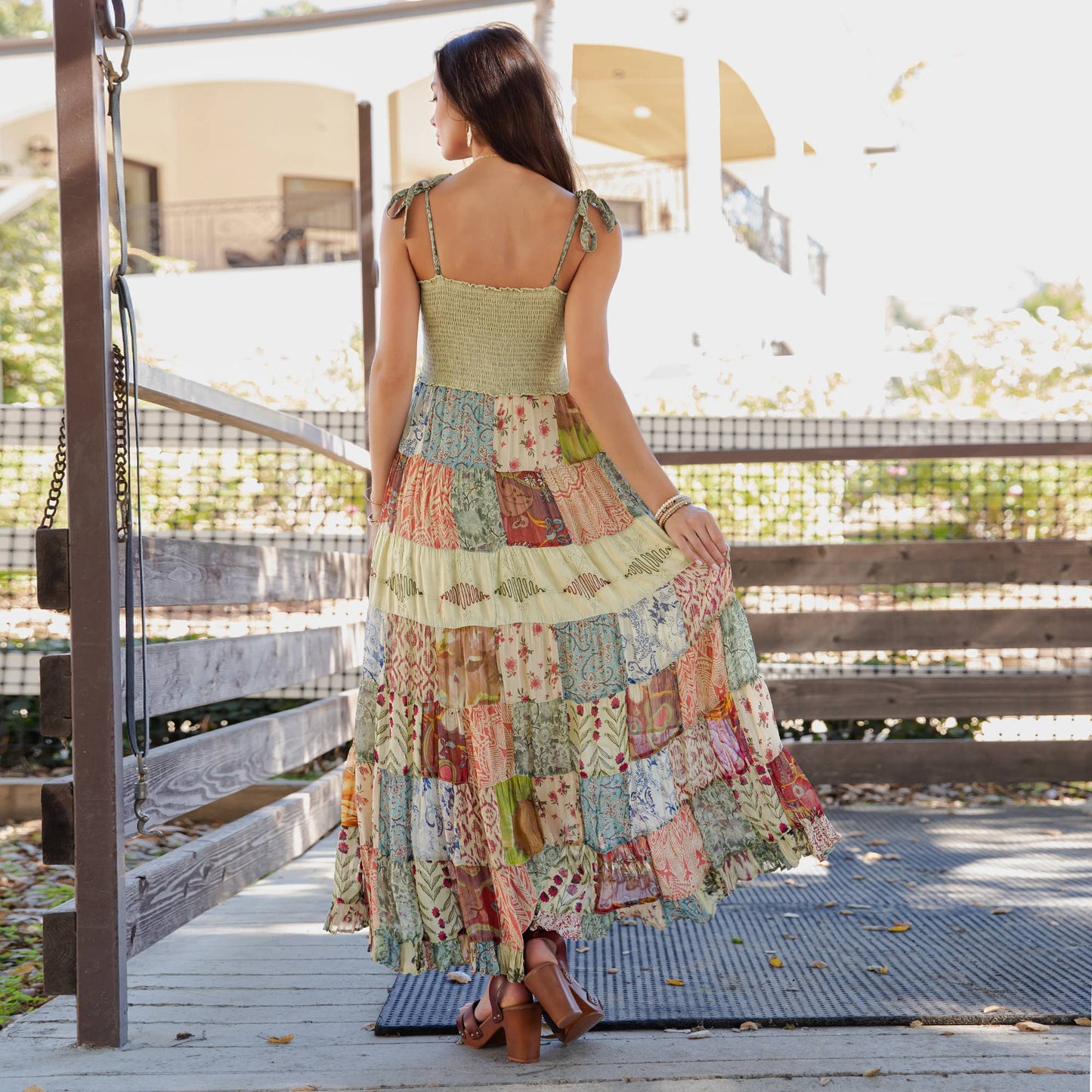 Artisan Pearl Maxi Dress Smocked Bodice Aari Embroidery
