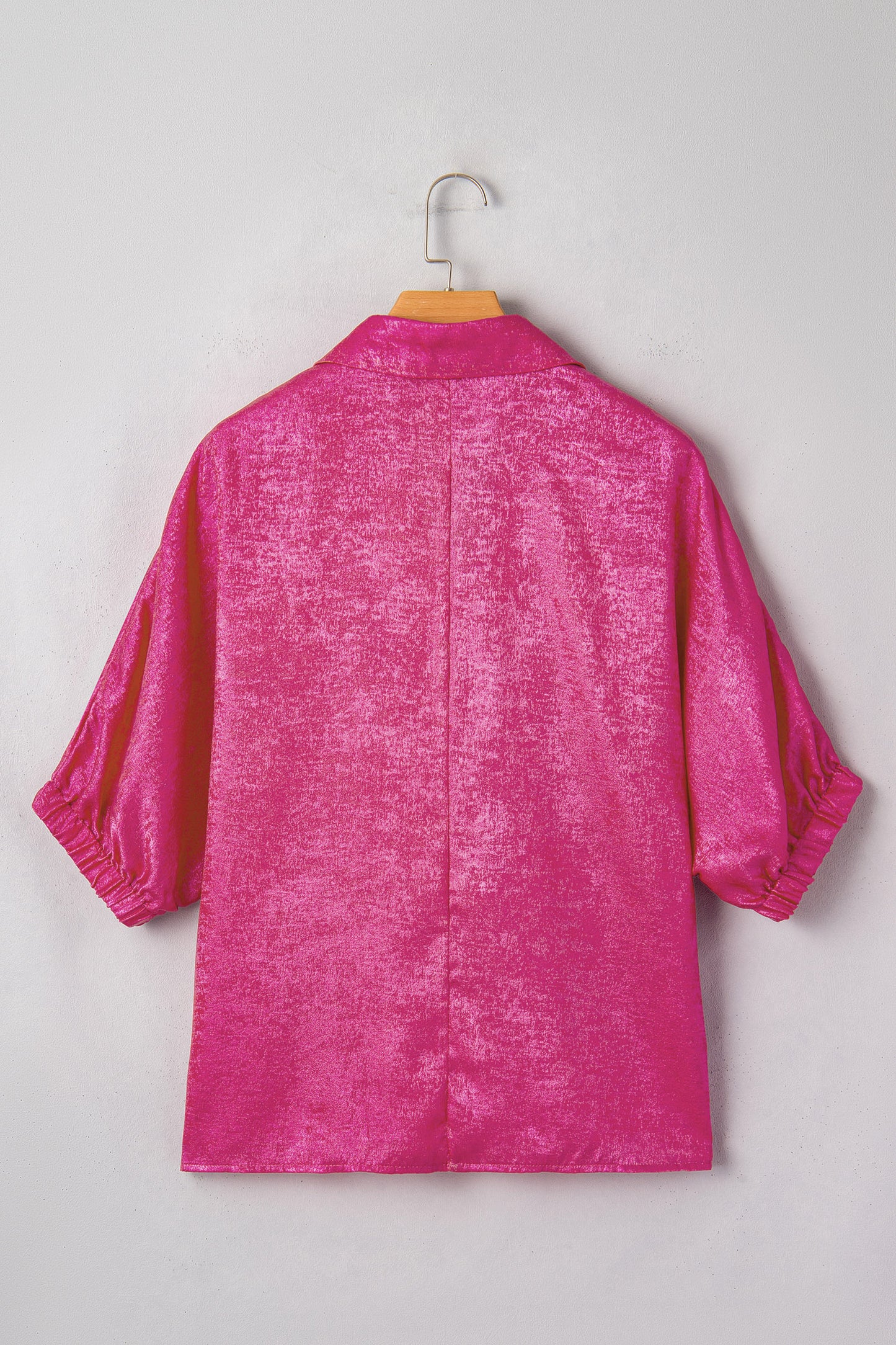 Clearly Aqua Collared V Neck Half Sleeve Metallic Top