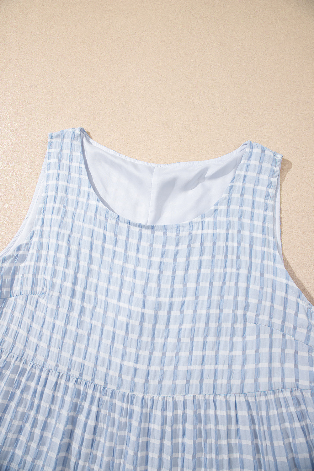 Pink Gingham High Waist Sleeveless Mini Dress