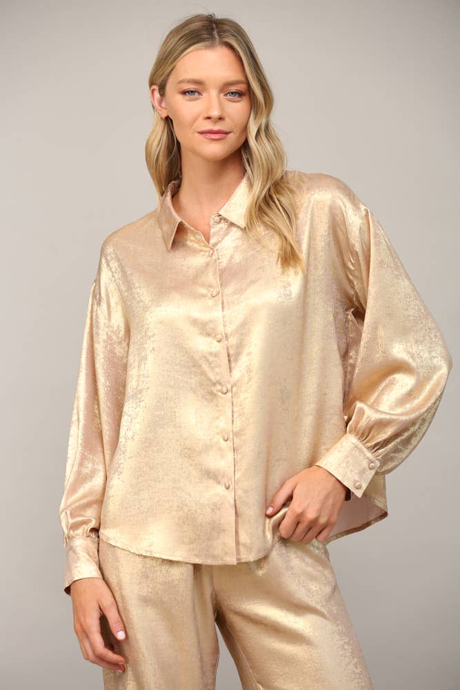 METALLIC BUTTON DOWN SHIRT FT23103