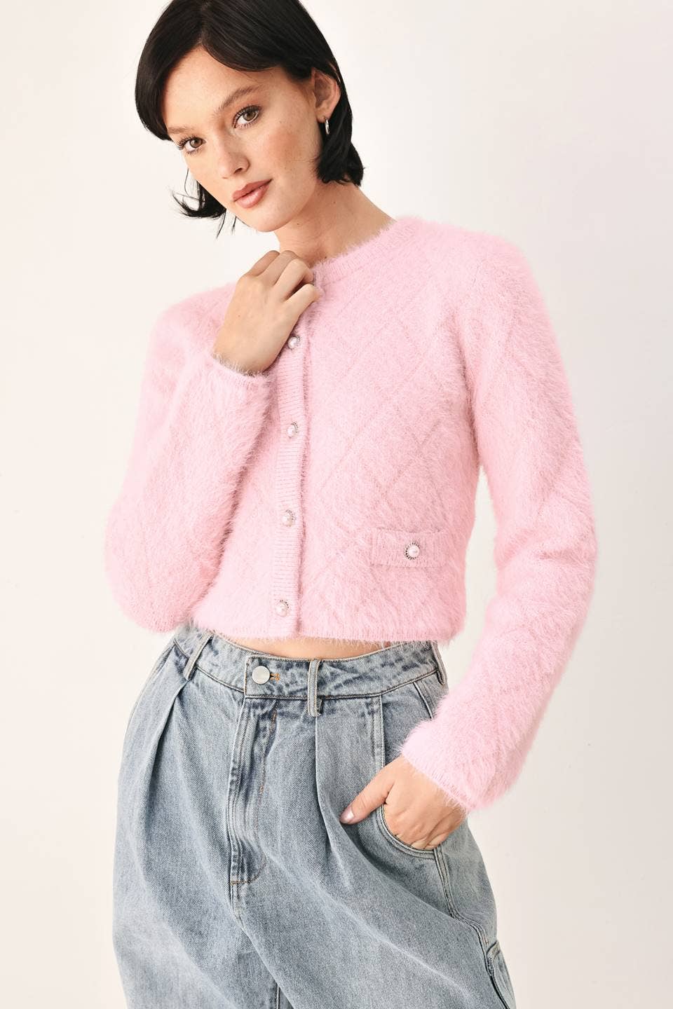 A solid sweater knit cropped cardigan