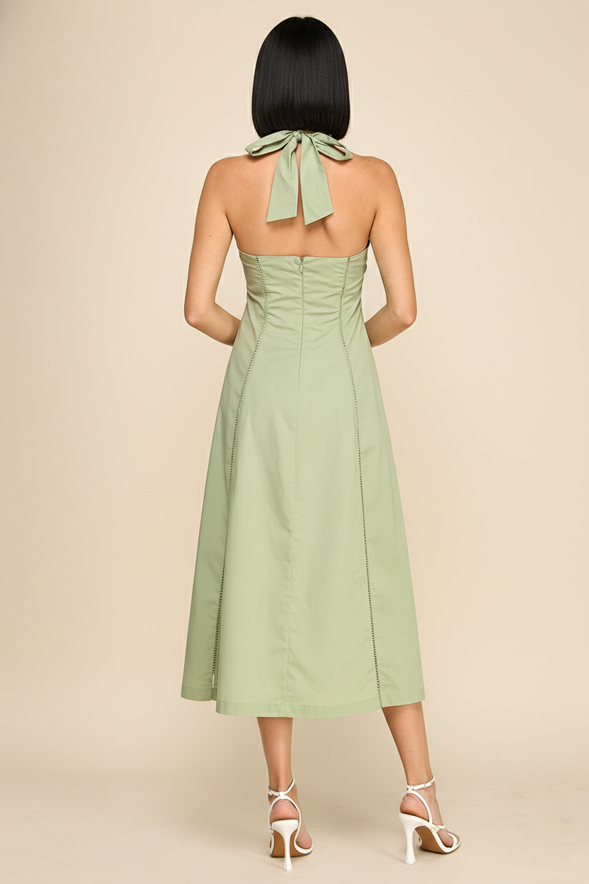 Elegant Halter Midi Dress With Open Back