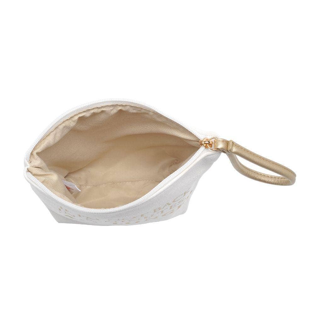 Printed Canvas Wristlet Cosmetic Make Up Bag Pouch