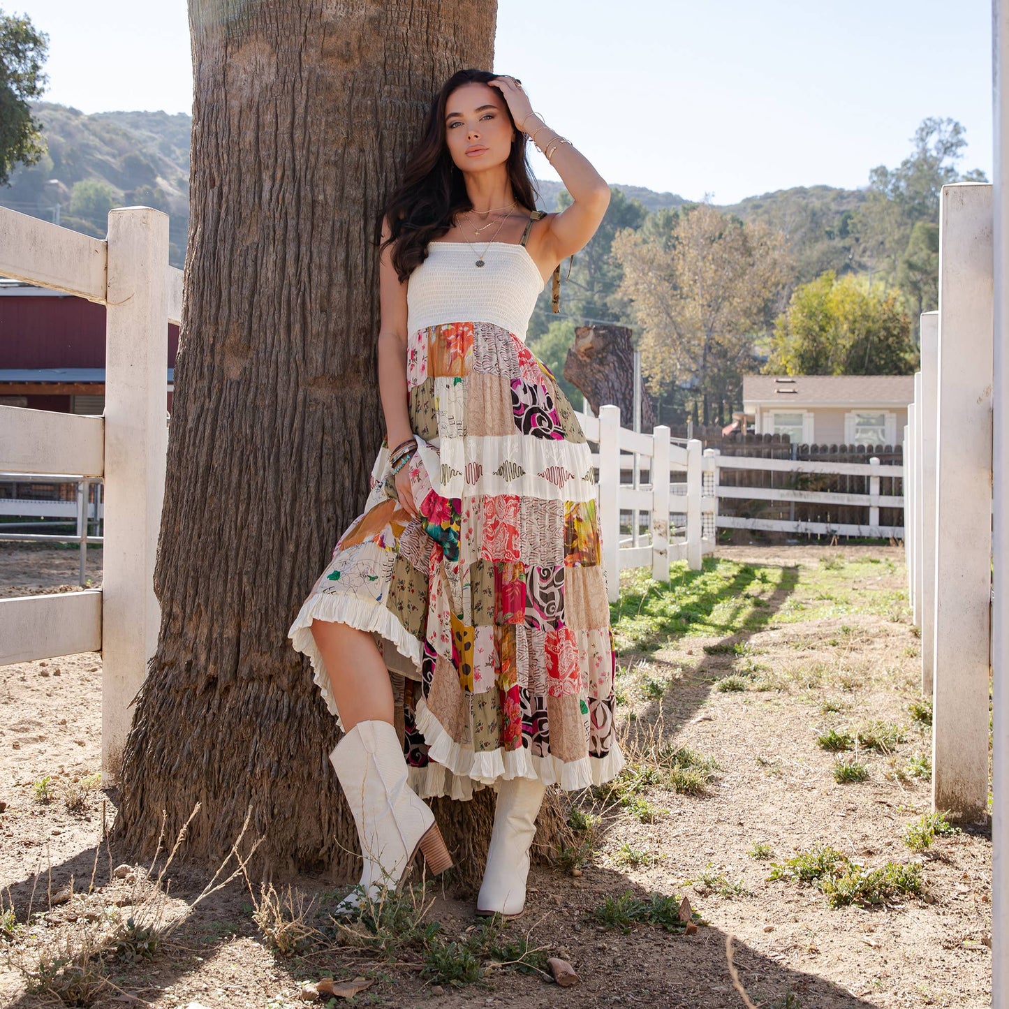 Artisan Pearl Maxi Dress Smocked Bodice Aari Embroidery