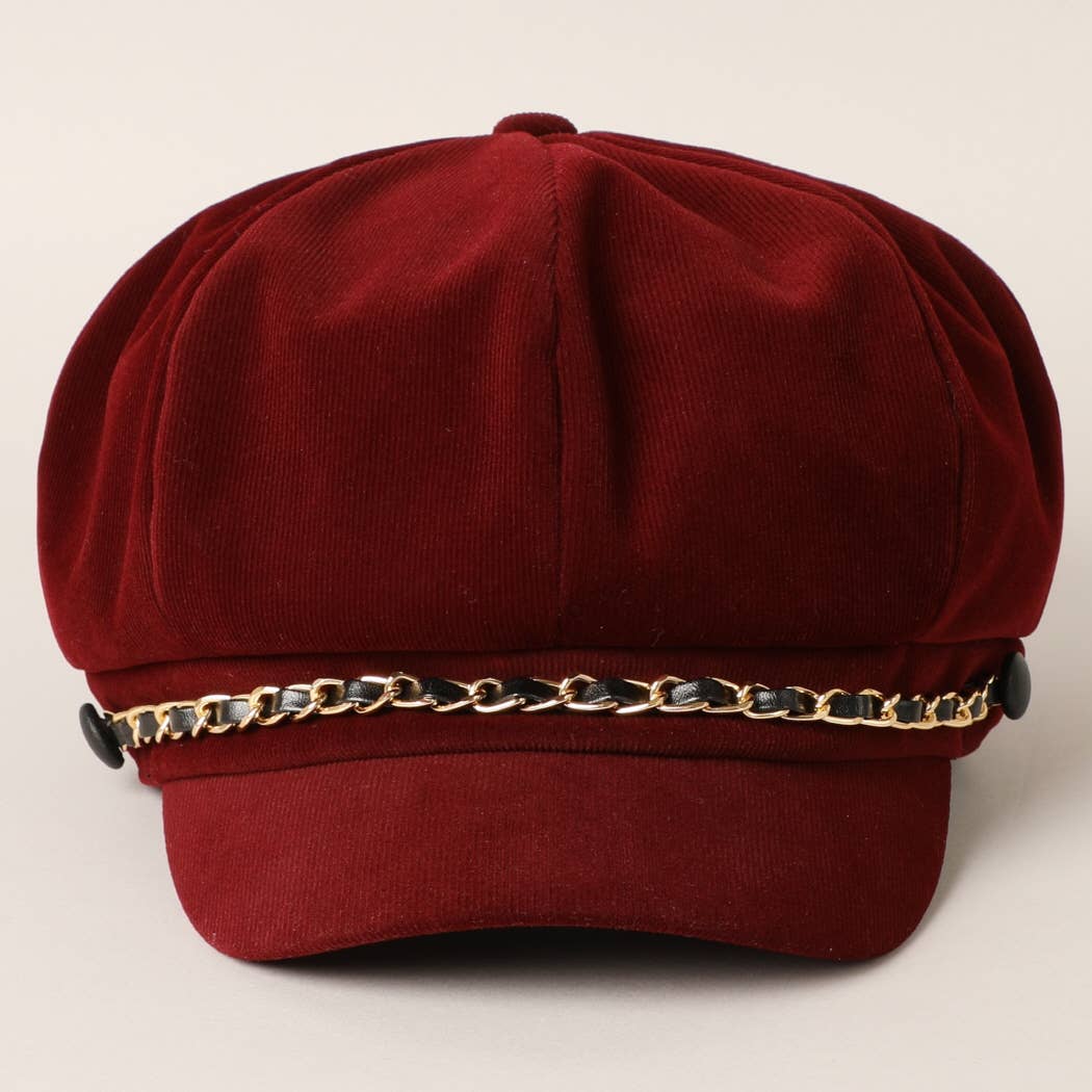 Stylish Newsboy Cap Cabbie Hat with Leather Chain