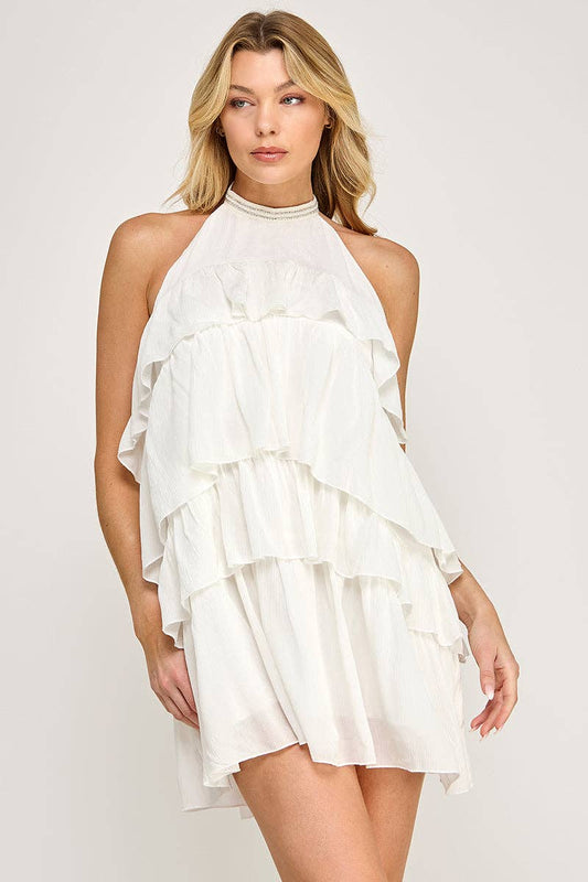 Ruffle Tier A-Line Mini Dress