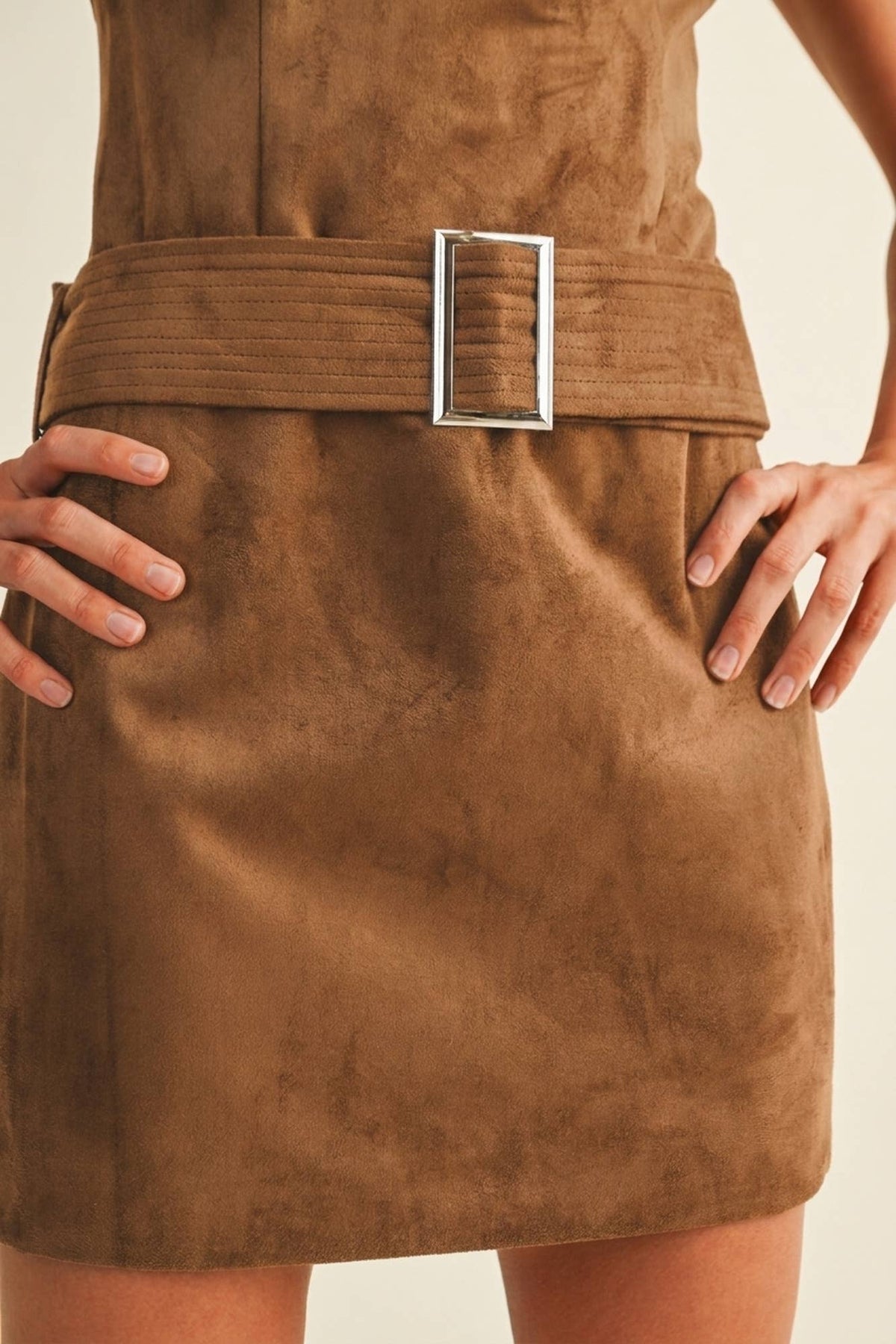 Belted Suede Mock Neck Dress