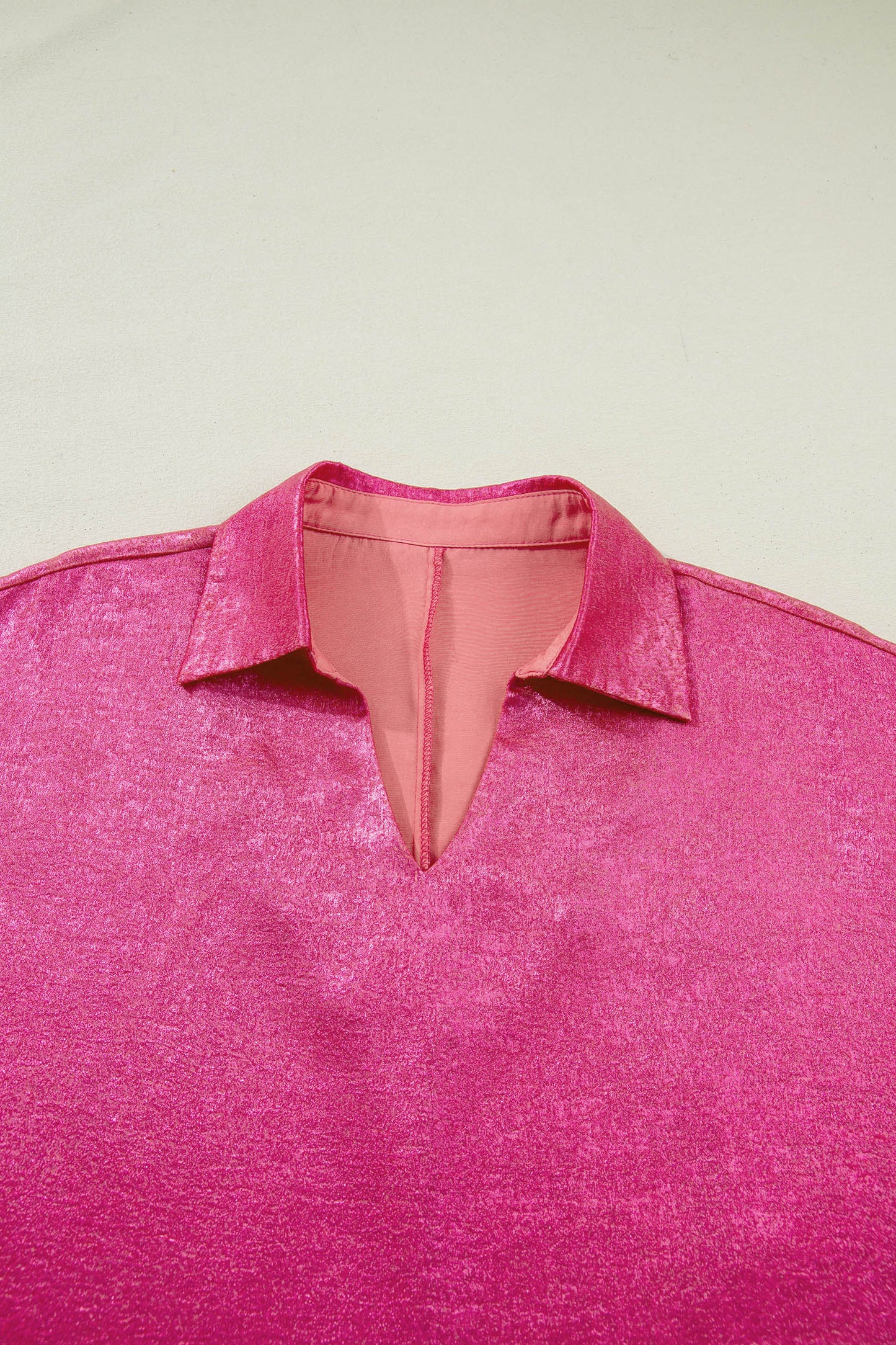 Clearly Aqua Collared V Neck Half Sleeve Metallic Top