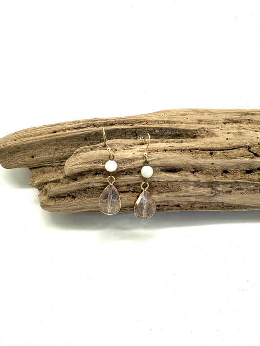 Earring Amazonite Bead with Teardrop Beveled Glass Gold