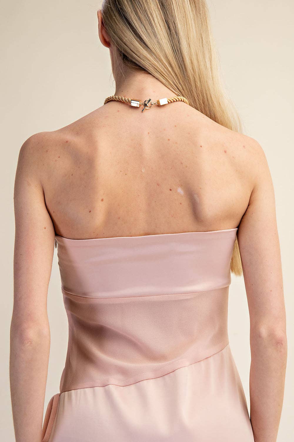 Strapless Satin Wrap Maxi Dress with Side Slit