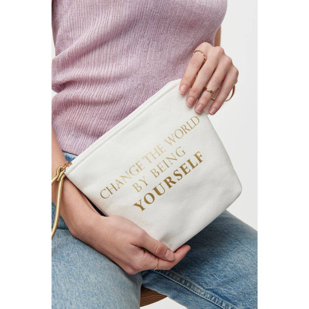 Printed Canvas Wristlet Cosmetic Make Up Bag Pouch
