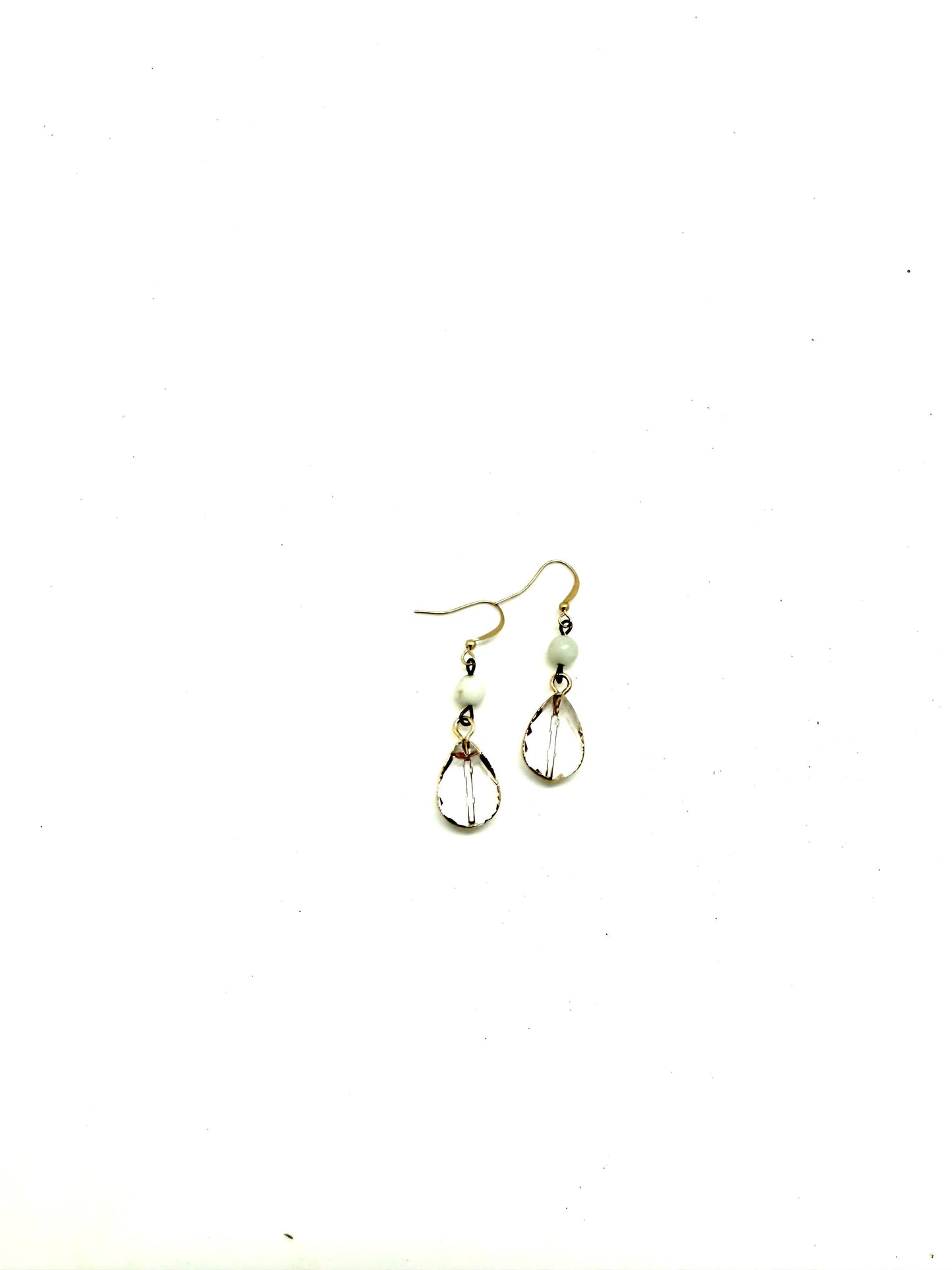 Earring Amazonite Bead with Teardrop Beveled Glass Gold