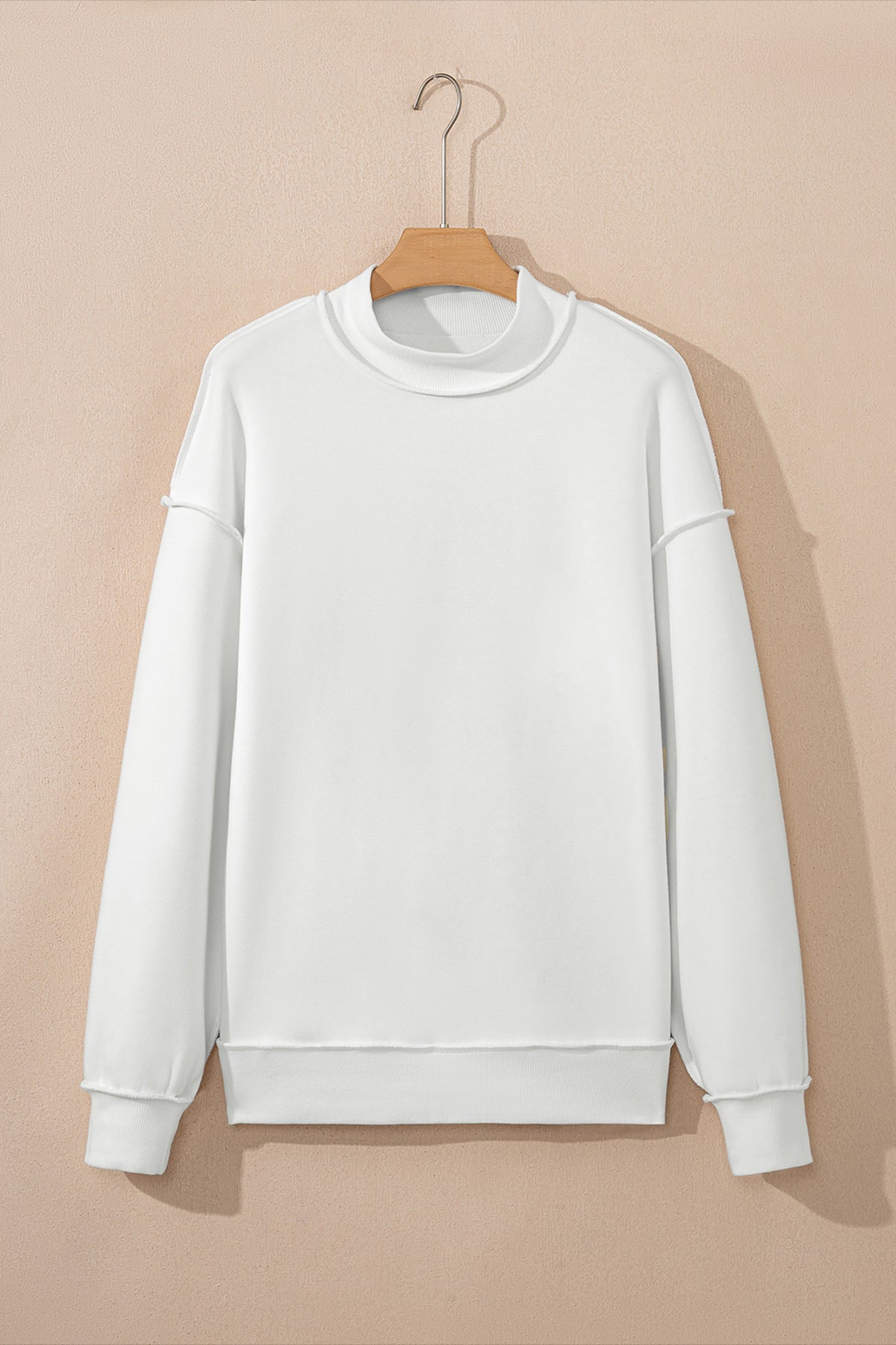 Apricot Oversize Drop Shoulder Reversible Mock Neck Sweatshirt