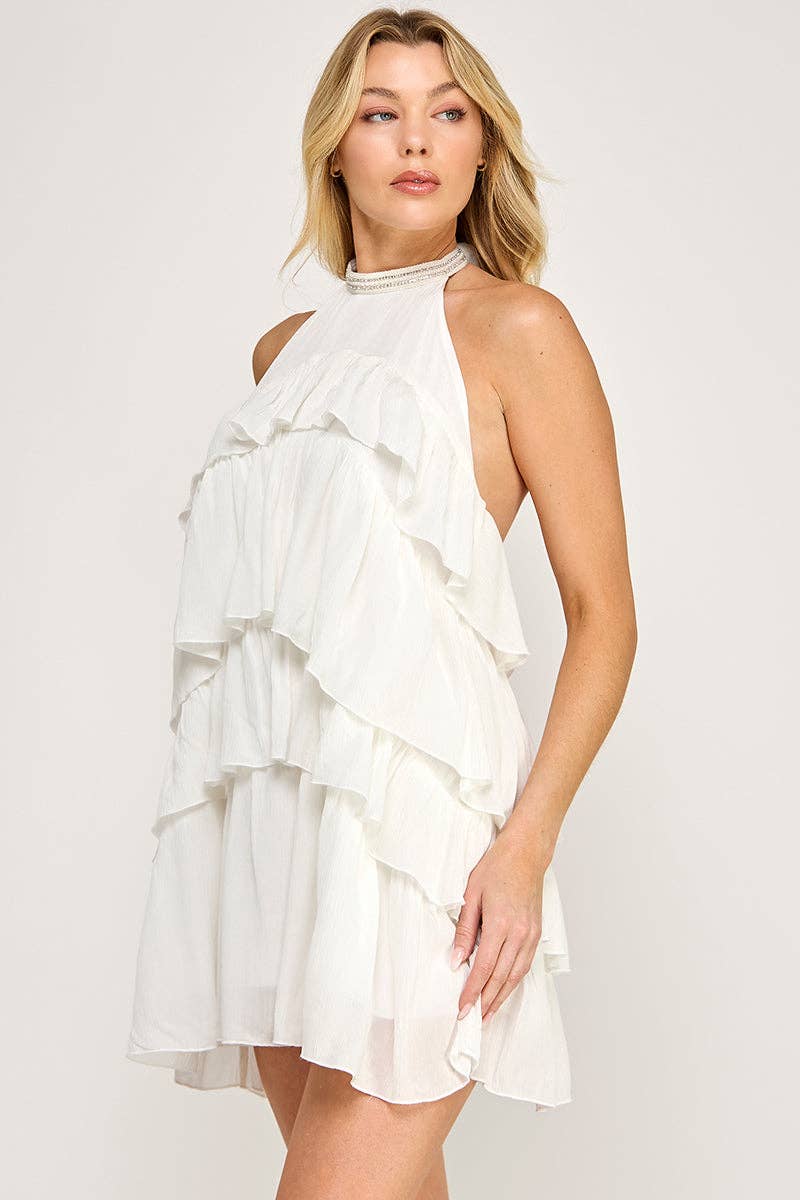 Ruffle Tier A-Line Mini Dress