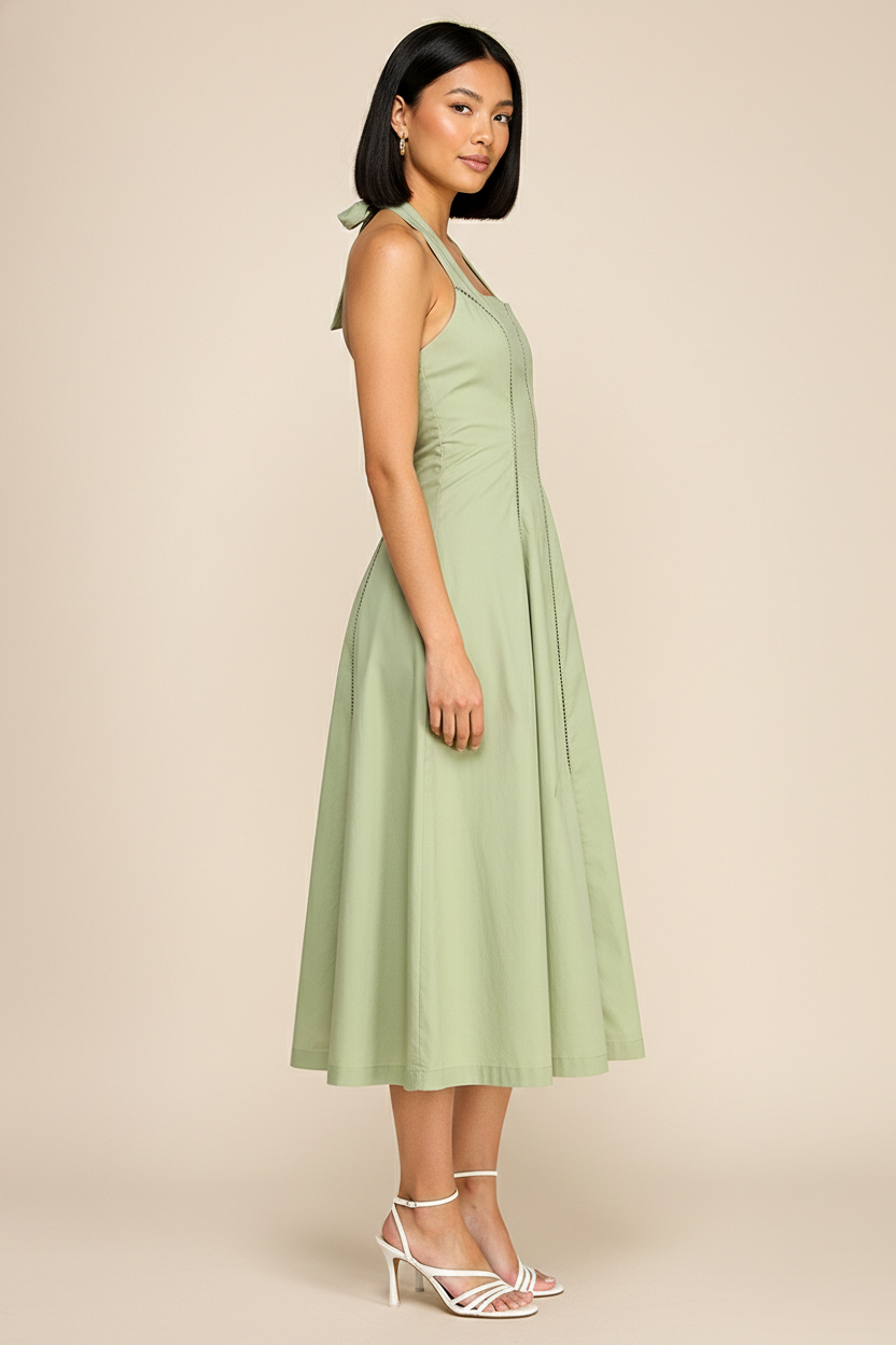 Elegant Halter Midi Dress With Open Back