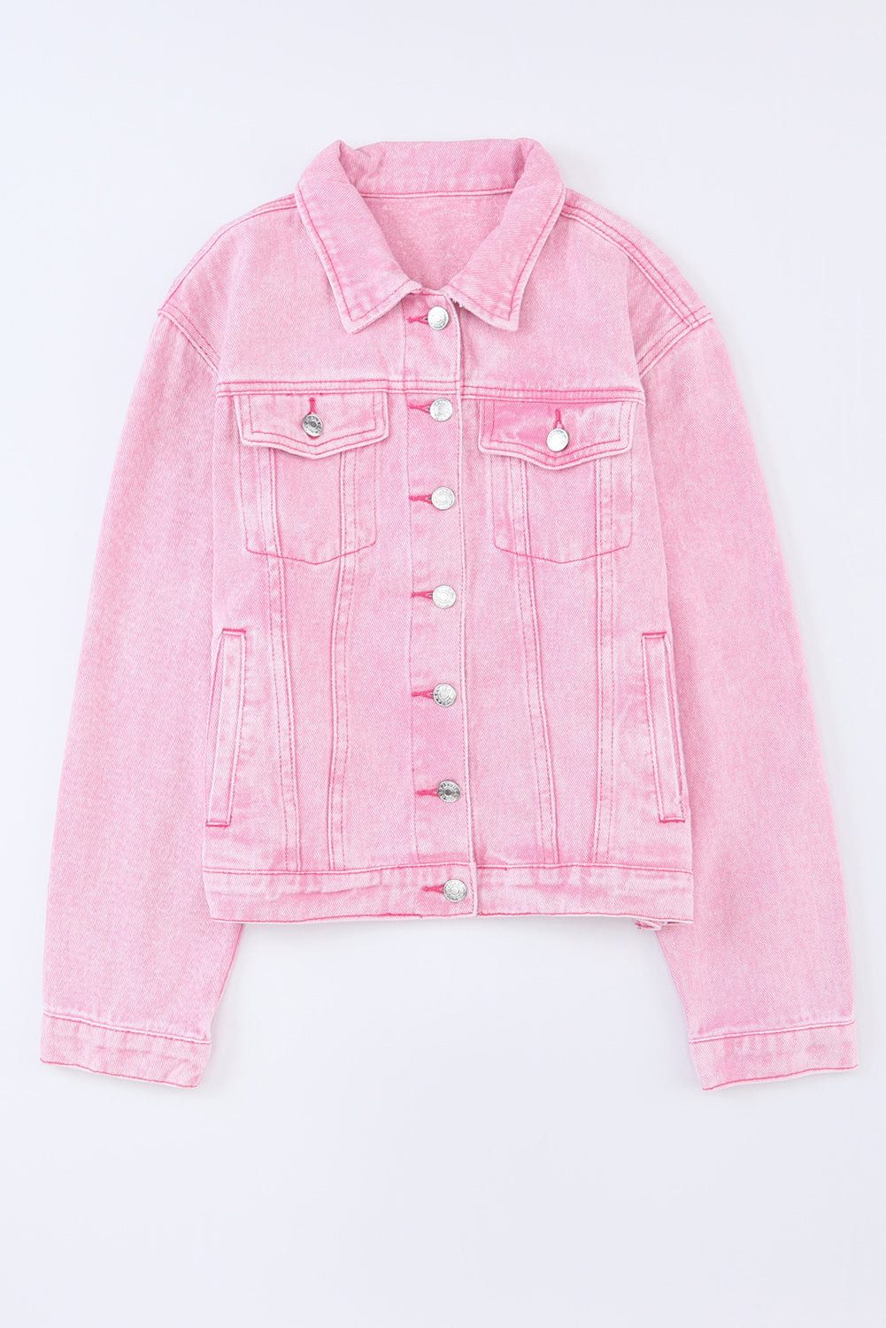 Light Wash Flap Pockets Button Up Denim Jacket