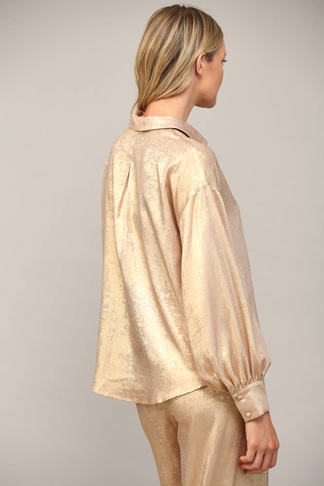 METALLIC BUTTON DOWN SHIRT FT23103