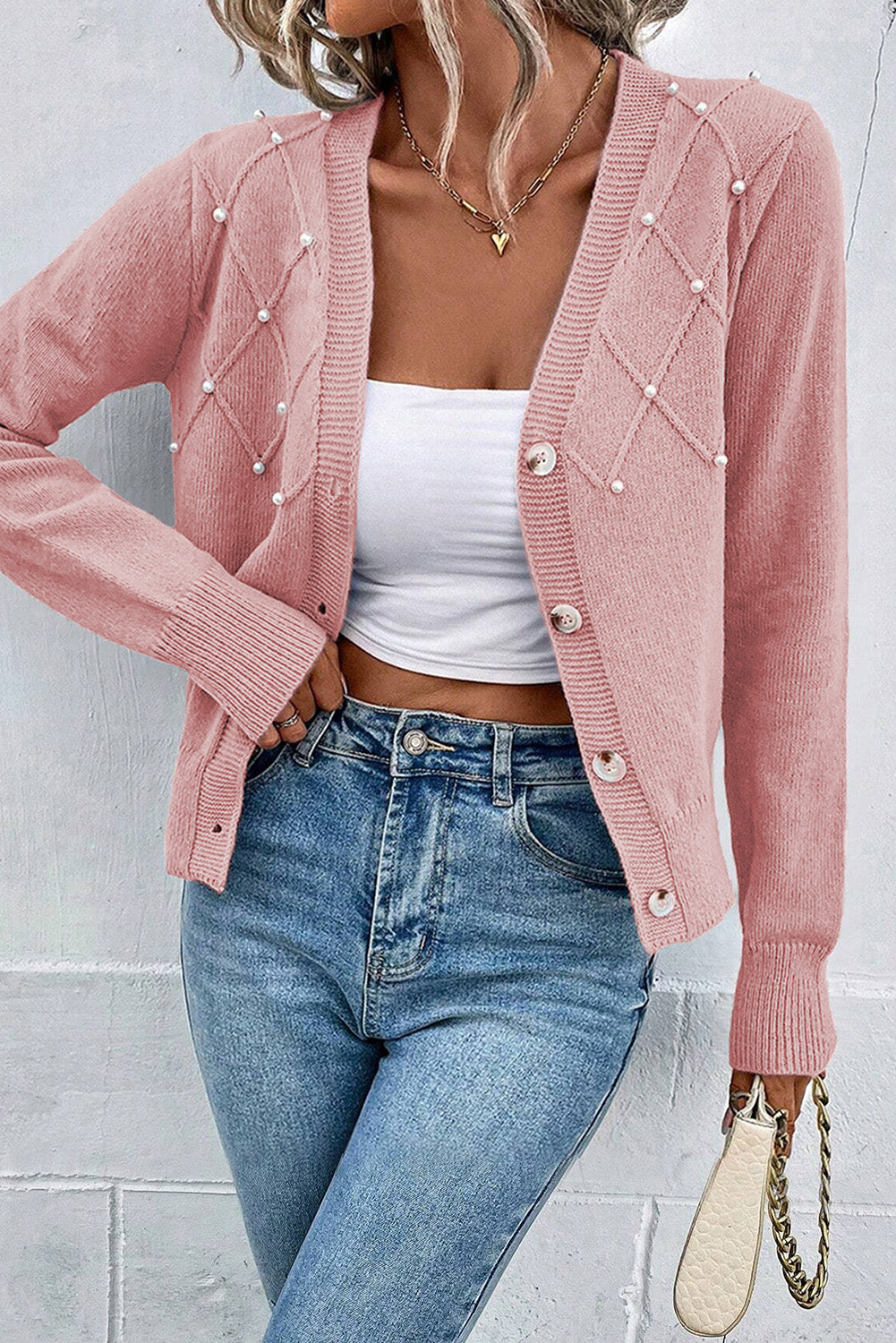 Pearl Beaded Knit Cardigan