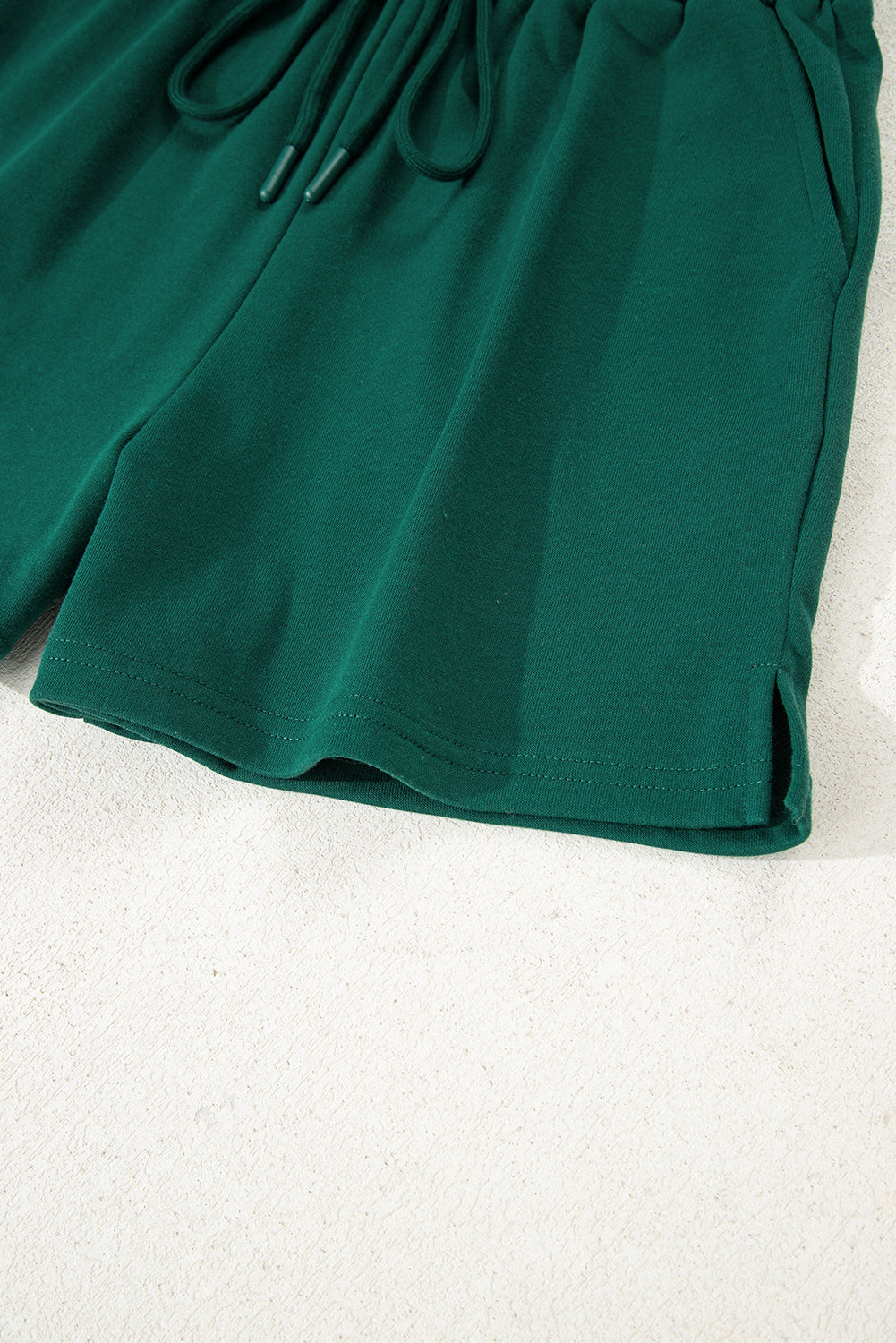 Navy Blue Varsity Striped Sleeve Drop Shoulder Sweatshirt and Shorts Set