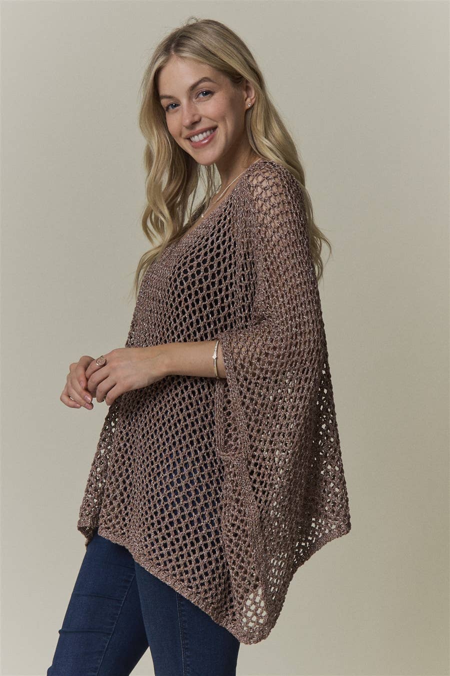 OPEN-KNIT PONCHO SWEATER TOP- CESW4486