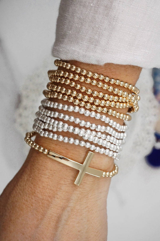 Stretchy Bracelet in Gold tone with Ball Beads