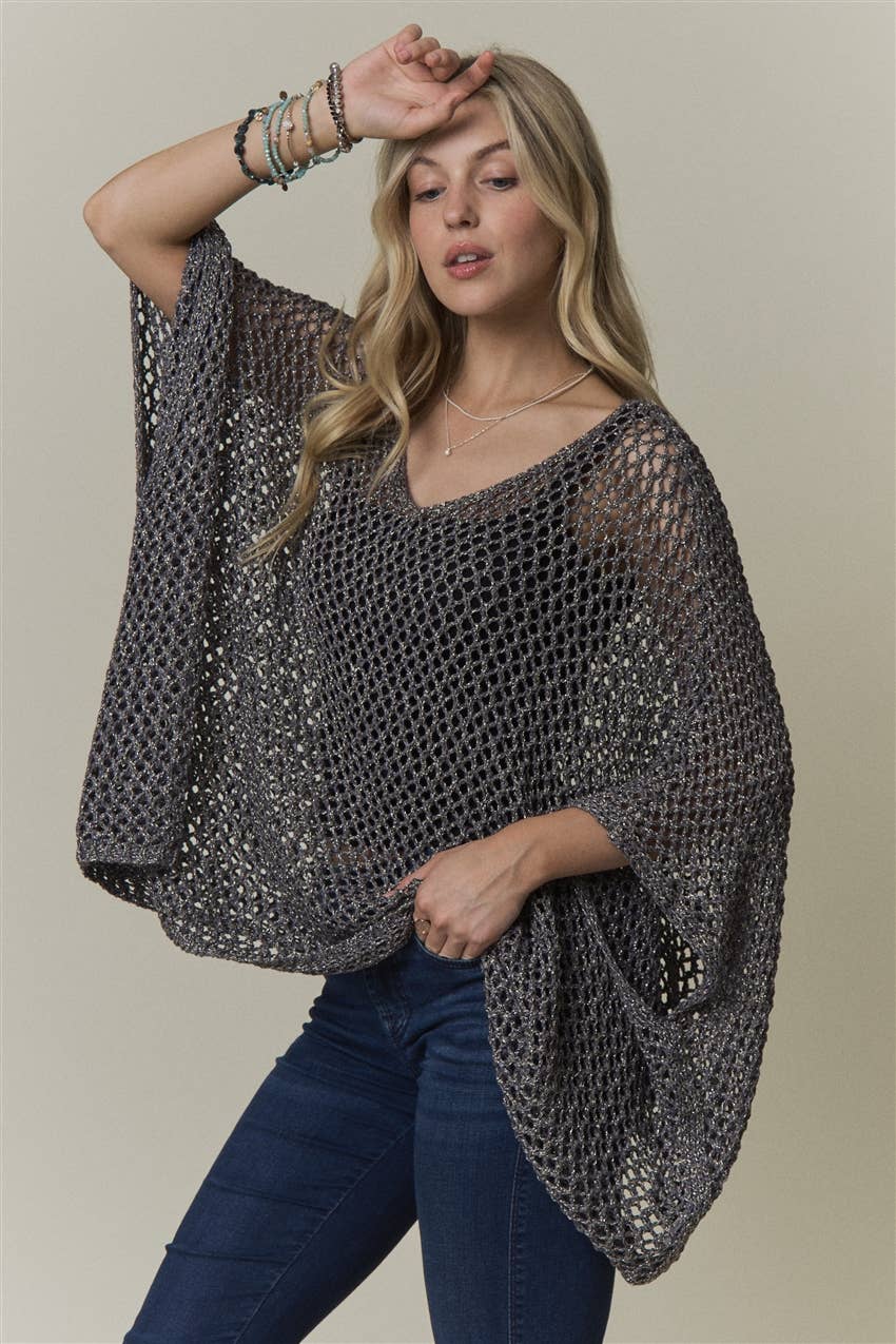 OPEN-KNIT PONCHO SWEATER TOP- CESW4486