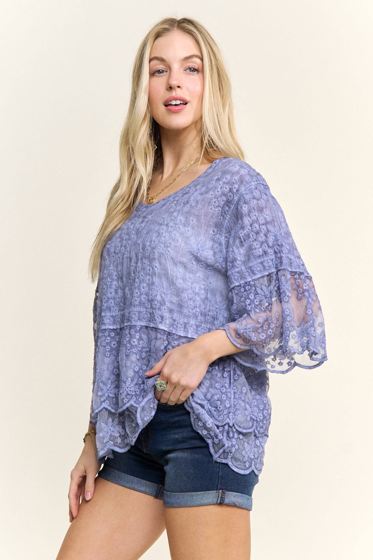 BELL SLEEVES LACE BLOUSE SCALLOP EDGE - CET3907