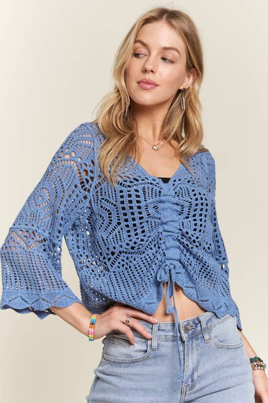 FRONT DRAWSTRING ACCENT CROCHET TOP