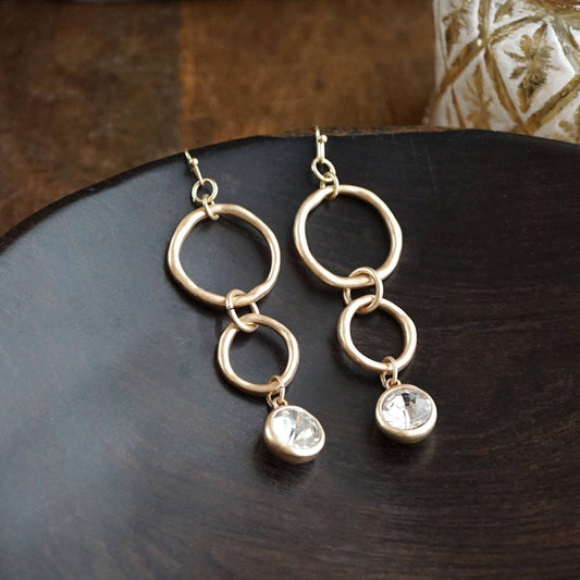 Moonlit Circles – Crystal Drop Link Earrings