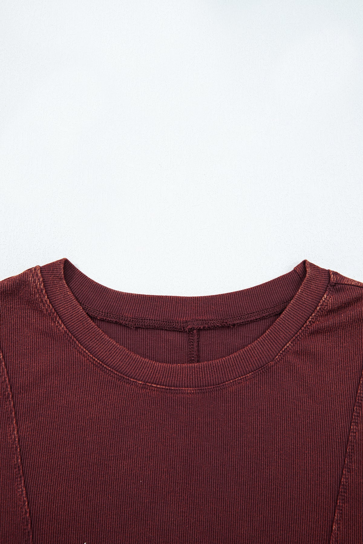 Coffee Exposed Seam Ribbed Long Sleeve Top