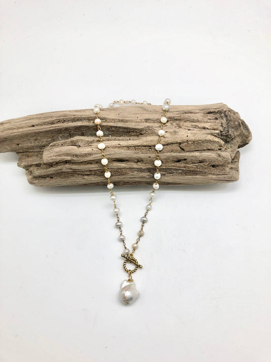 Freshwater Pearl(4mm)Gold Chain w/Baroque Pearl 18”