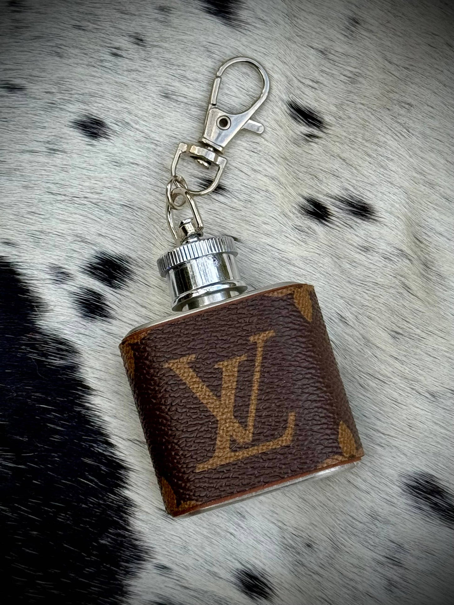 Upcycled LV Mini Flask Bag Charm Keychain Western 