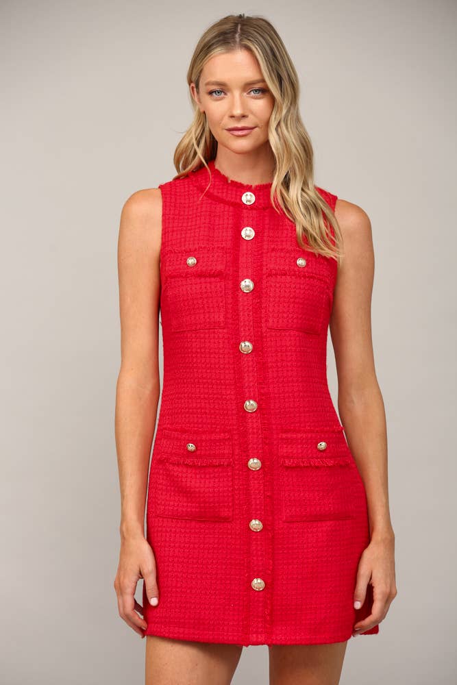 FRONT PATCH POCKET SLVL TWEED DRESS FD32156