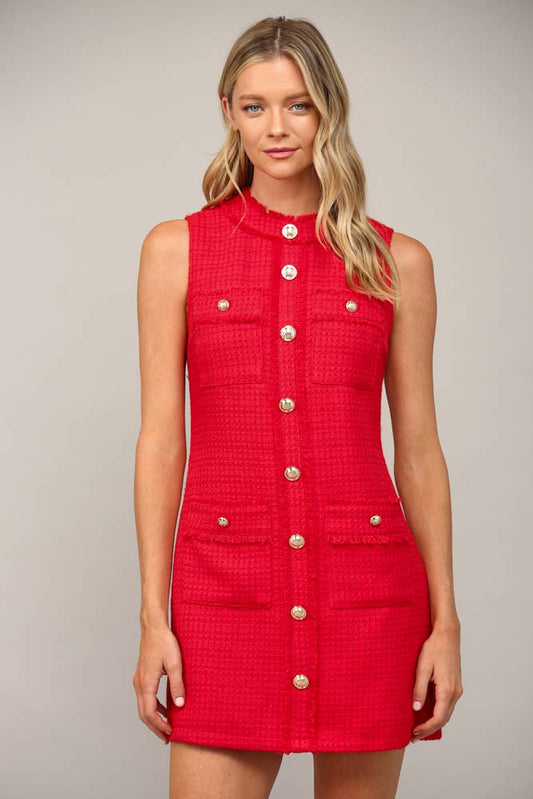 FRONT PATCH POCKET SLVL TWEED DRESS FD32156