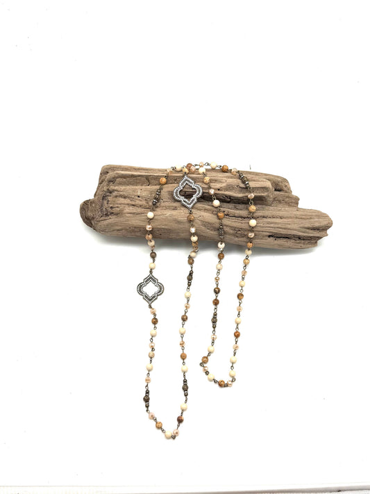 Necklace Picture Jasper (6mm)w/Glass Vintage 44”