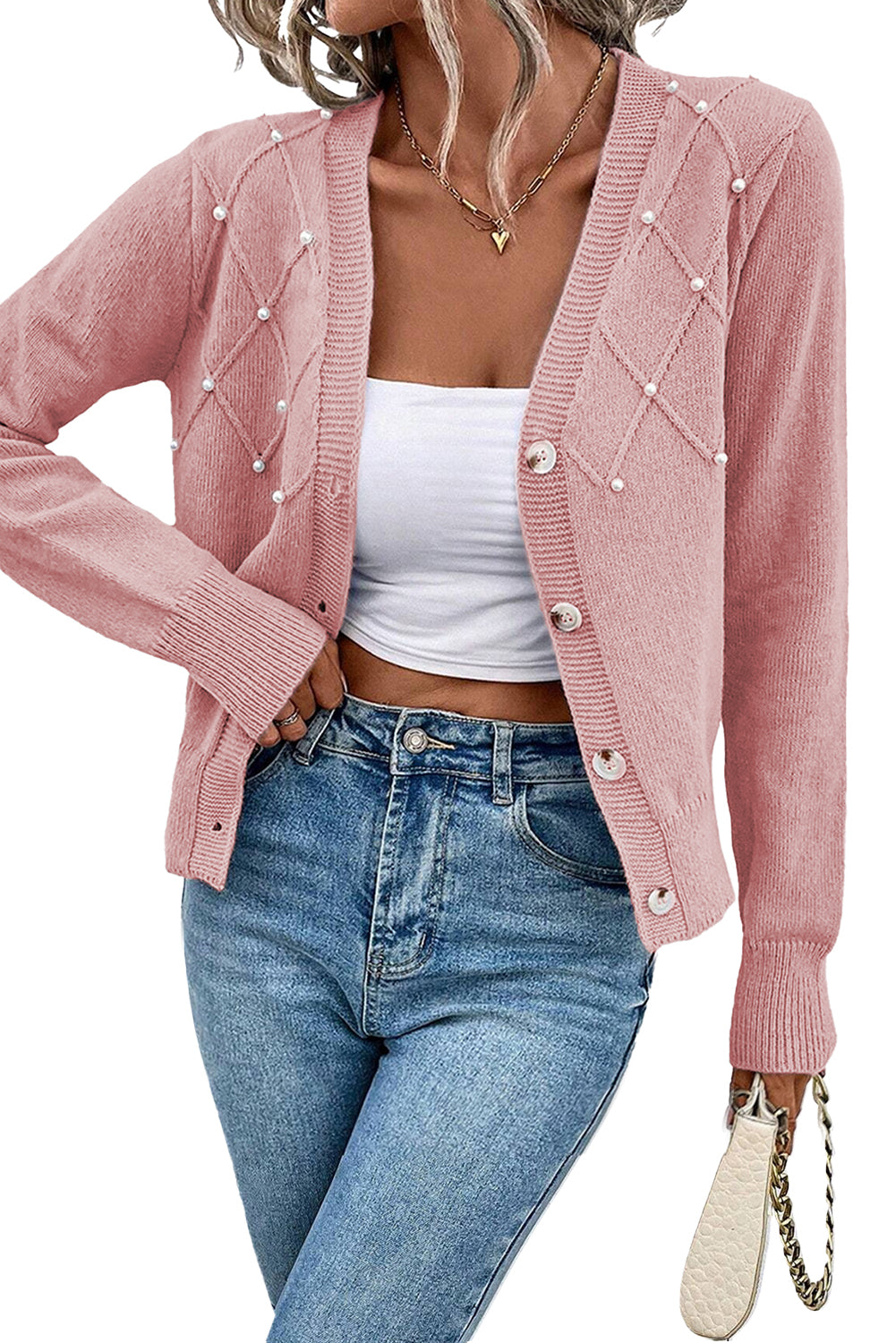 Pearl Beaded Knit Cardigan