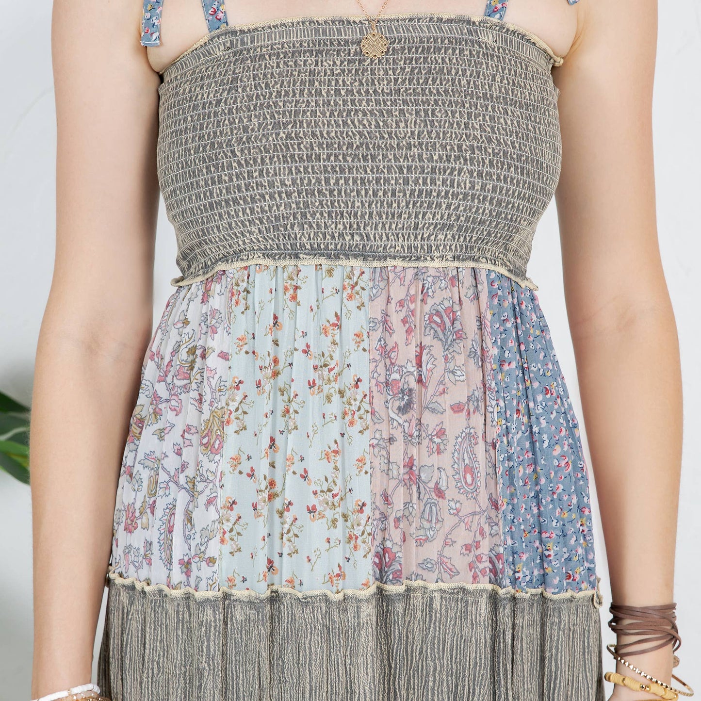 Artisan Pearl Maxi Dress Smocked Bodice Aari Embroidery